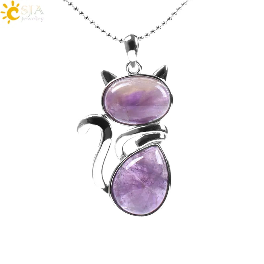 Cat Shape Natural Stone Necklaces