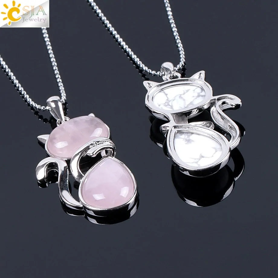 Cat Shape Natural Stone Necklaces