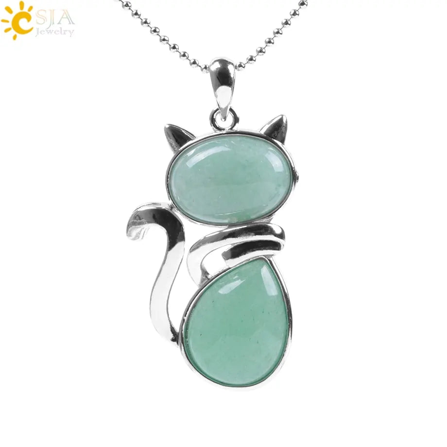 Cat Shape Natural Stone Necklaces