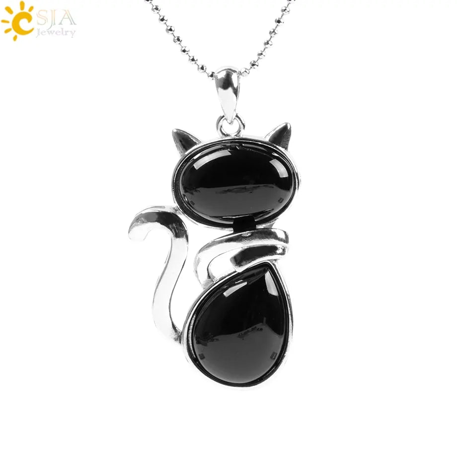 Cat Shape Natural Stone Necklaces