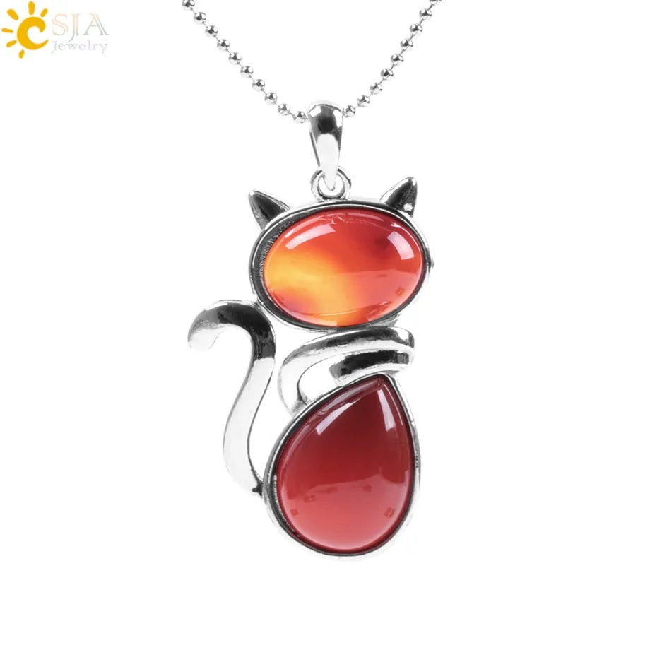 Cat Shape Natural Stone Necklaces