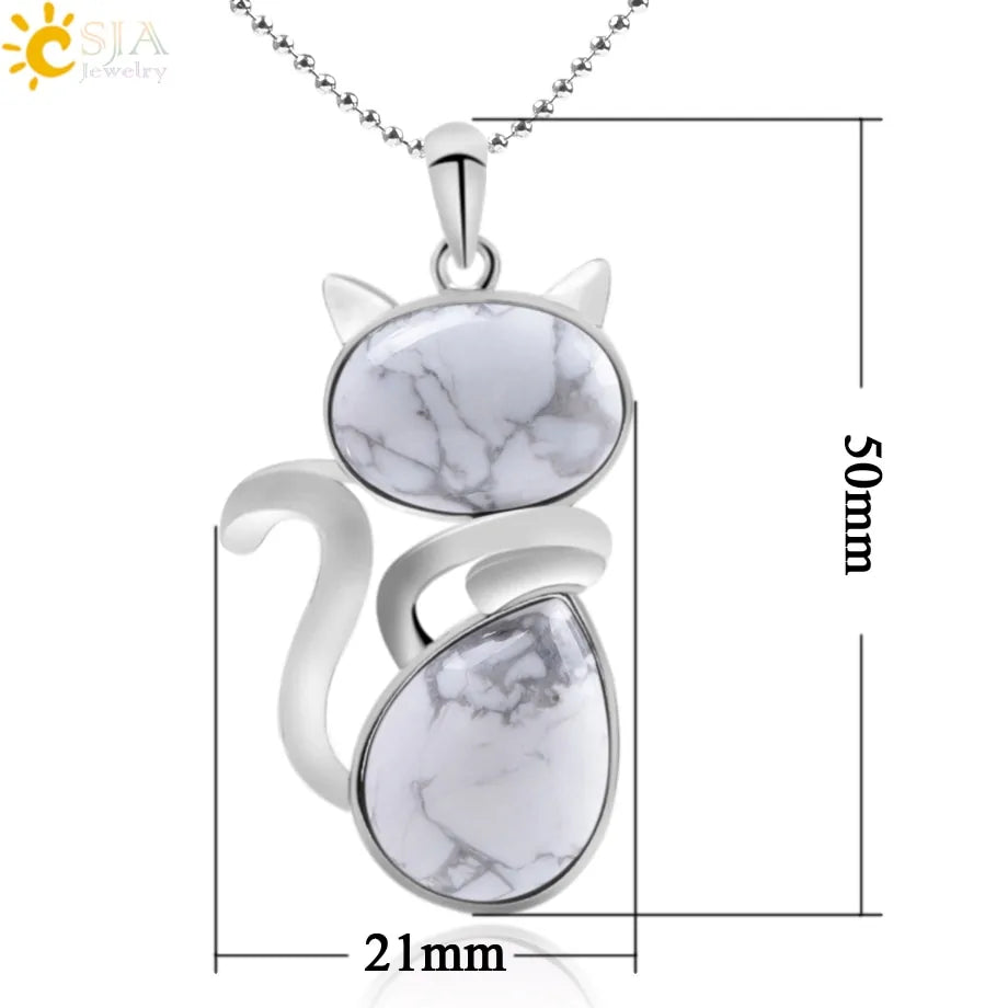 Cat Shape Natural Stone Necklaces