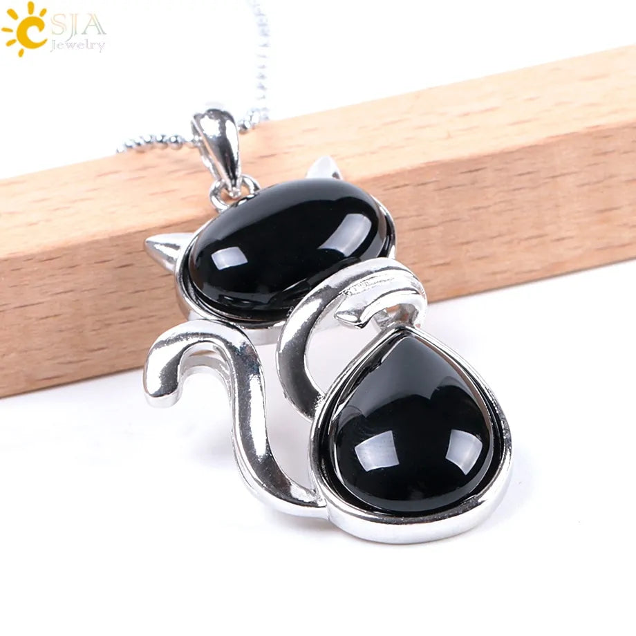 Cat Shape Natural Stone Necklaces