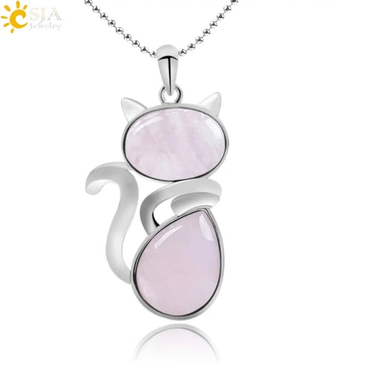 Cat Shape Natural Stone Necklaces