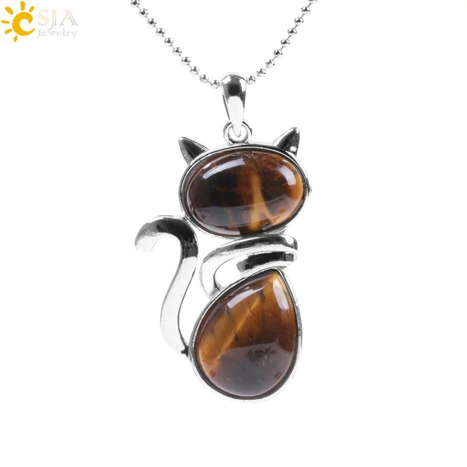 Cat Shape Natural Stone Necklaces