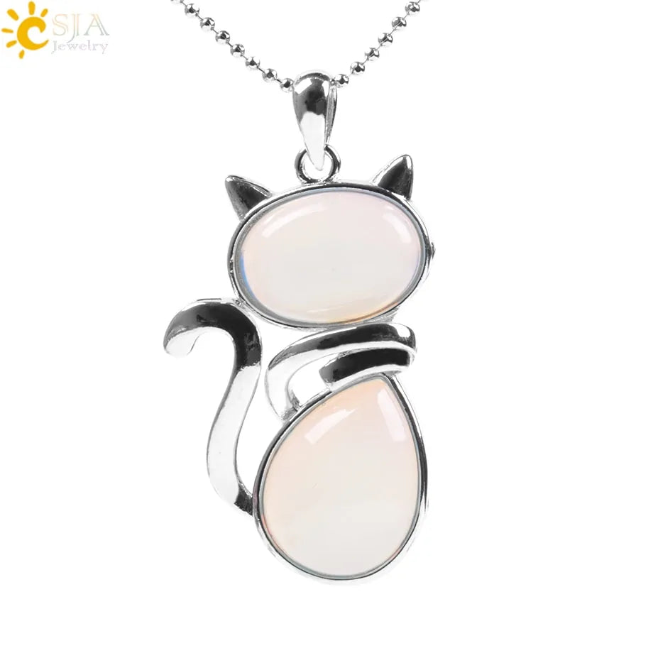 Cat Shape Natural Stone Necklaces