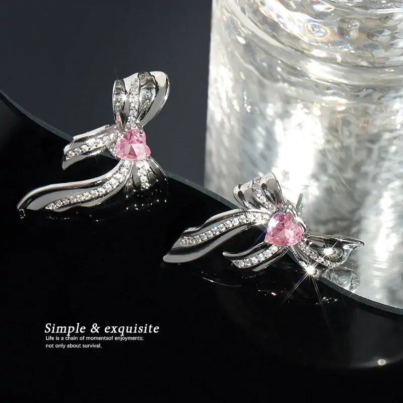 Sweet Pink Metal Bow Earrings