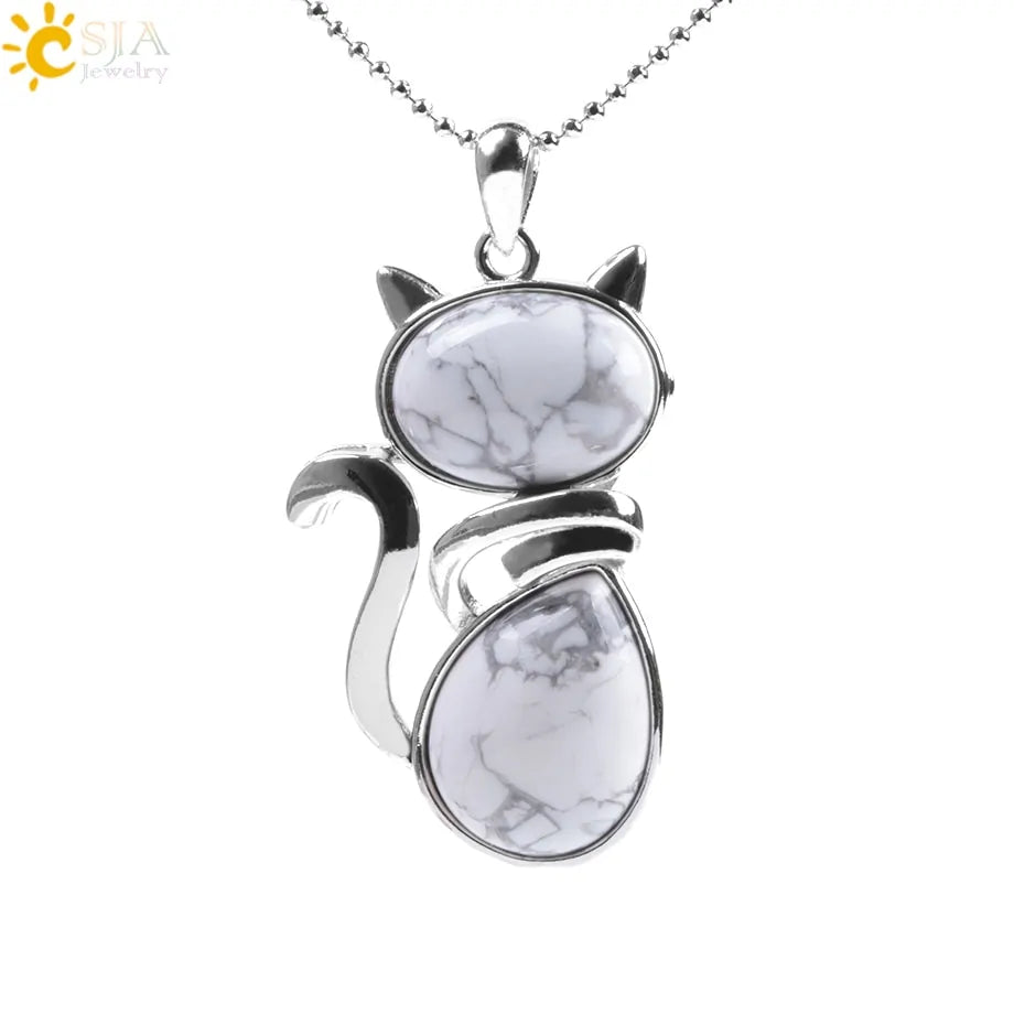 Cat Shape Natural Stone Necklaces