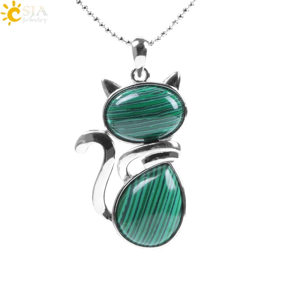 Cat Shape Natural Stone Necklaces