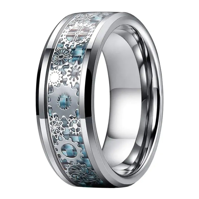 Steampunk Blue Faux Carbon Fiber Tungsten Ring