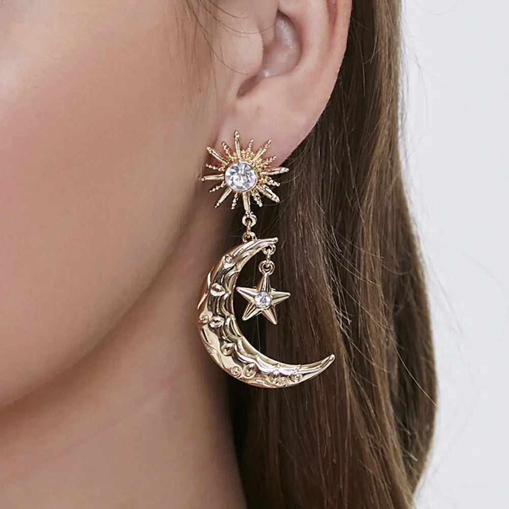 Star and Moon Drop Earrings