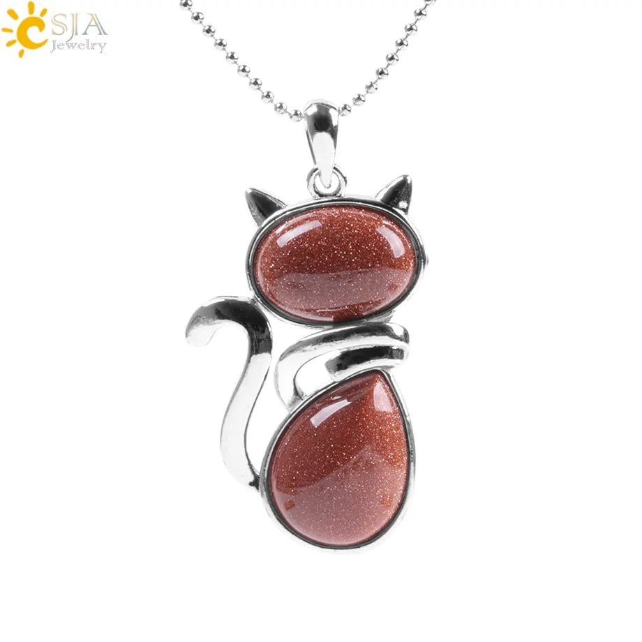 Cat Shape Natural Stone Necklaces