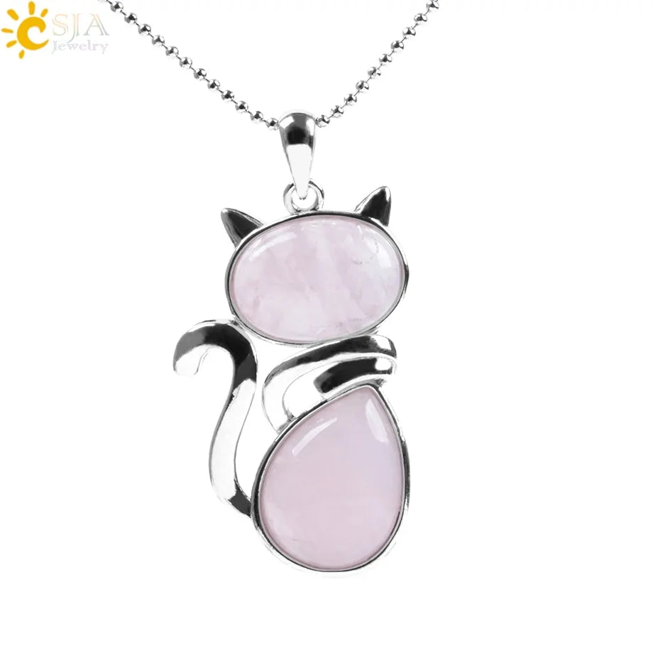 Cat Shape Natural Stone Necklaces