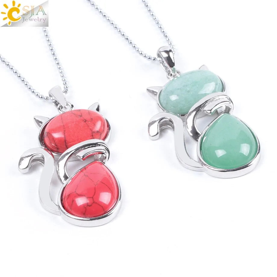 Cat Shape Natural Stone Necklaces